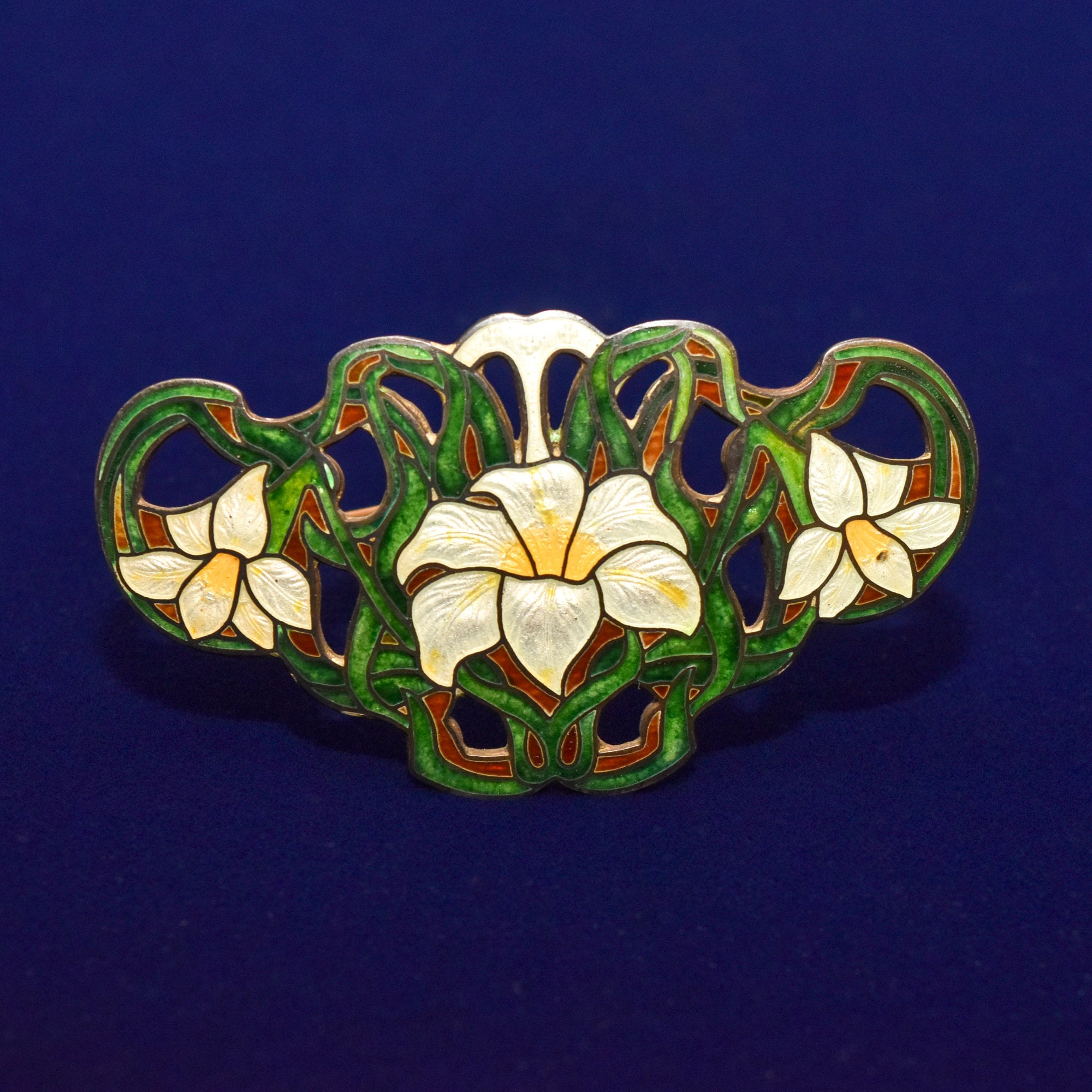 Sheffield Sterling Silver Guilloche Enamel Lily Brooch