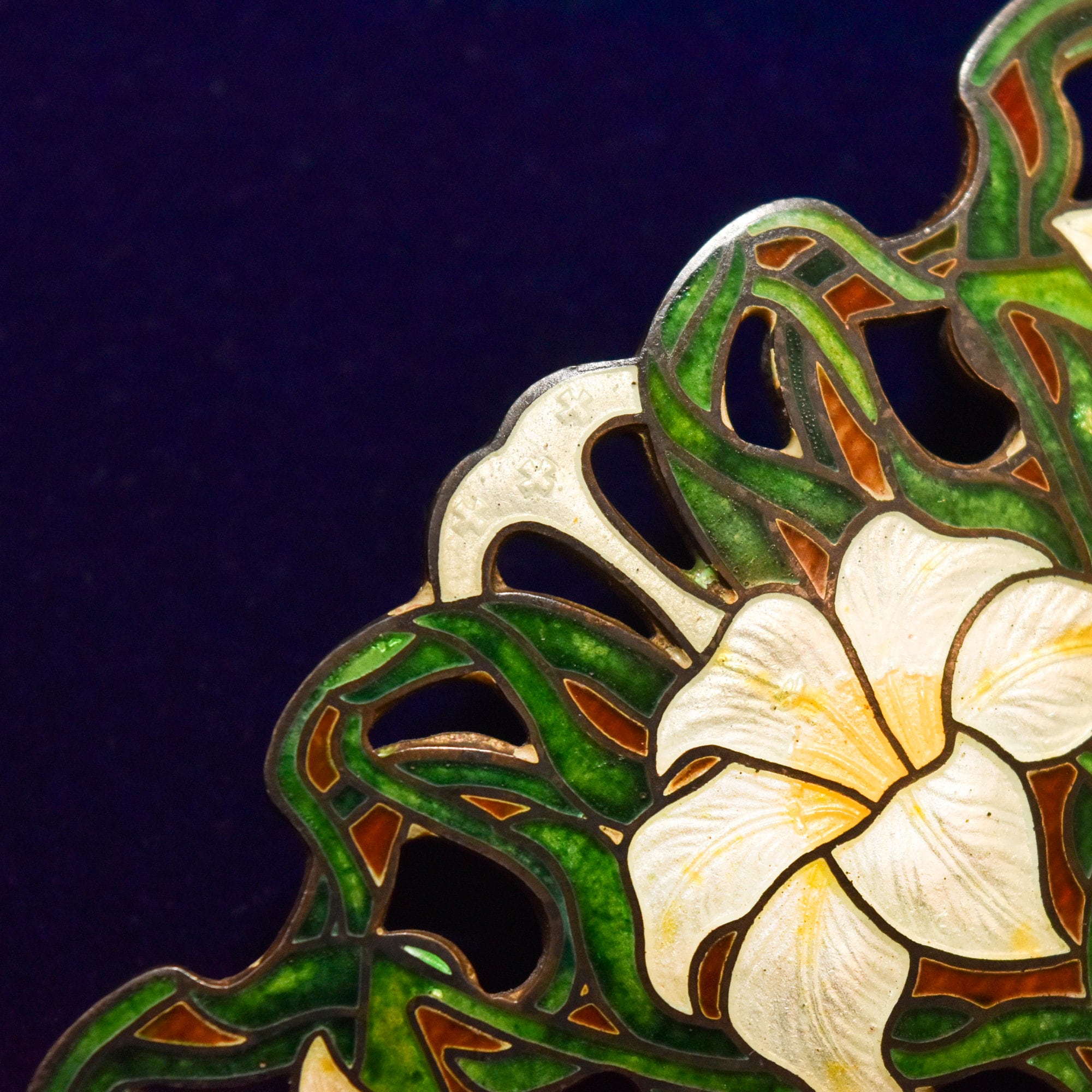 Sheffield Sterling Silver Guilloche Enamel Lily Brooch