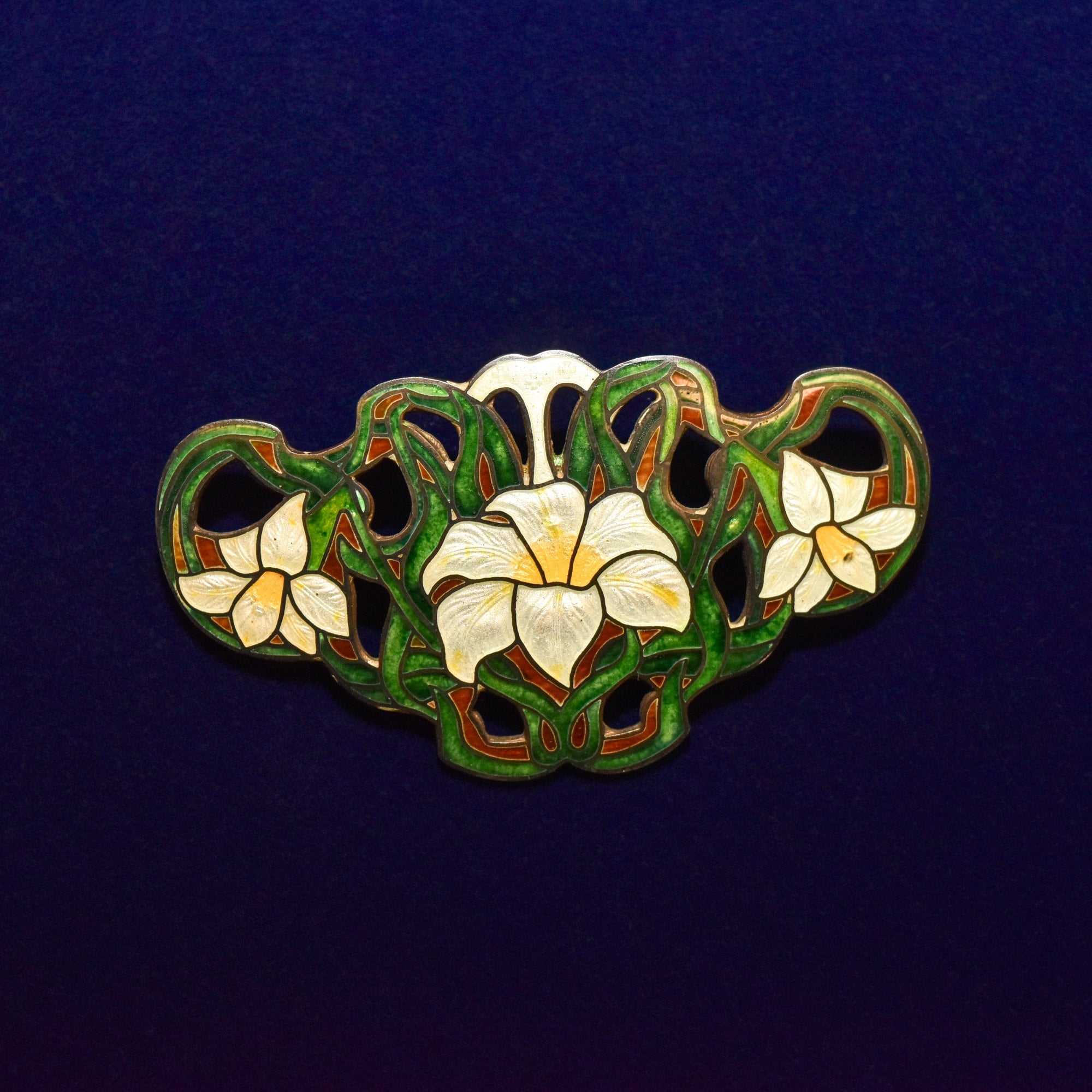 Sheffield Sterling Silver Guilloche Enamel Lily Brooch