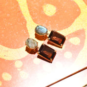 Labradorite & Smoky Quartz Dangle Earrings, Gilt Bronze/Sterling Silver Omega Backs, Gemstone Jewelry, 40mm