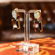 Labradorite & Smoky Quartz Dangle Earrings, Gilt Bronze/Sterling Silver Omega Backs, Gemstone Jewelry, 40mm