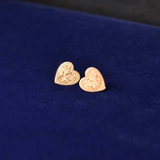 Cute 10K Hand-Etched Heart Stud Earrings, Dainty Yellow Gold Earrings, Valentines Day Gift, 11mm