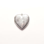 Large Engraved/Etched Sterling Silver Heart Locket, 2 Picture Windows W/ Cover, Estate Jewelry, 6cm