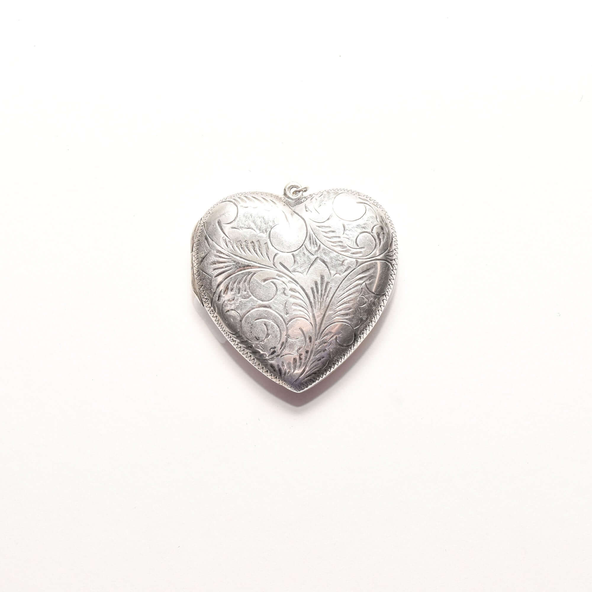 Large Engraved/Etched Sterling Silver Heart Locket, 2 Picture Windows W/ Cover, Estate Jewelry, 6cm