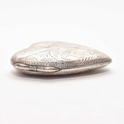 Large Engraved/Etched Sterling Silver Heart Locket, 2 Picture Windows W/ Cover, Estate Jewelry, 6cm