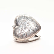 Large Engraved/Etched Sterling Silver Heart Locket, 2 Picture Windows W/ Cover, Estate Jewelry, 6cm