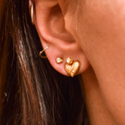 10K CZ Diamond Heart Stud Earrings In Yellow Gold