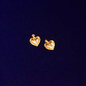 10K CZ Diamond Heart Stud Earrings In Yellow Gold