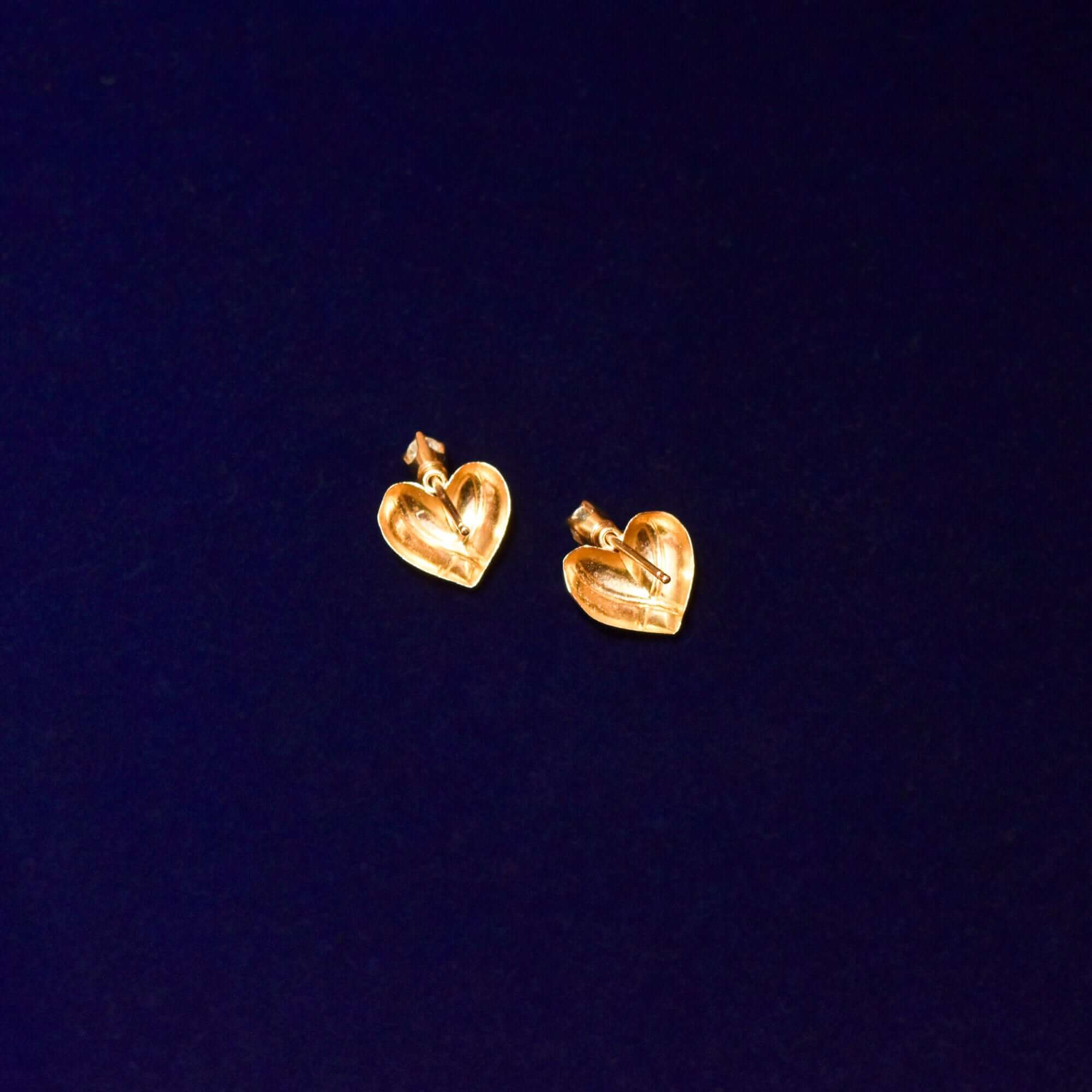 10K CZ Diamond Heart Stud Earrings In Yellow Gold