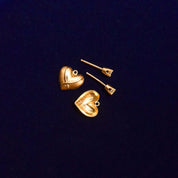 10K CZ Diamond Heart Stud Earrings In Yellow Gold