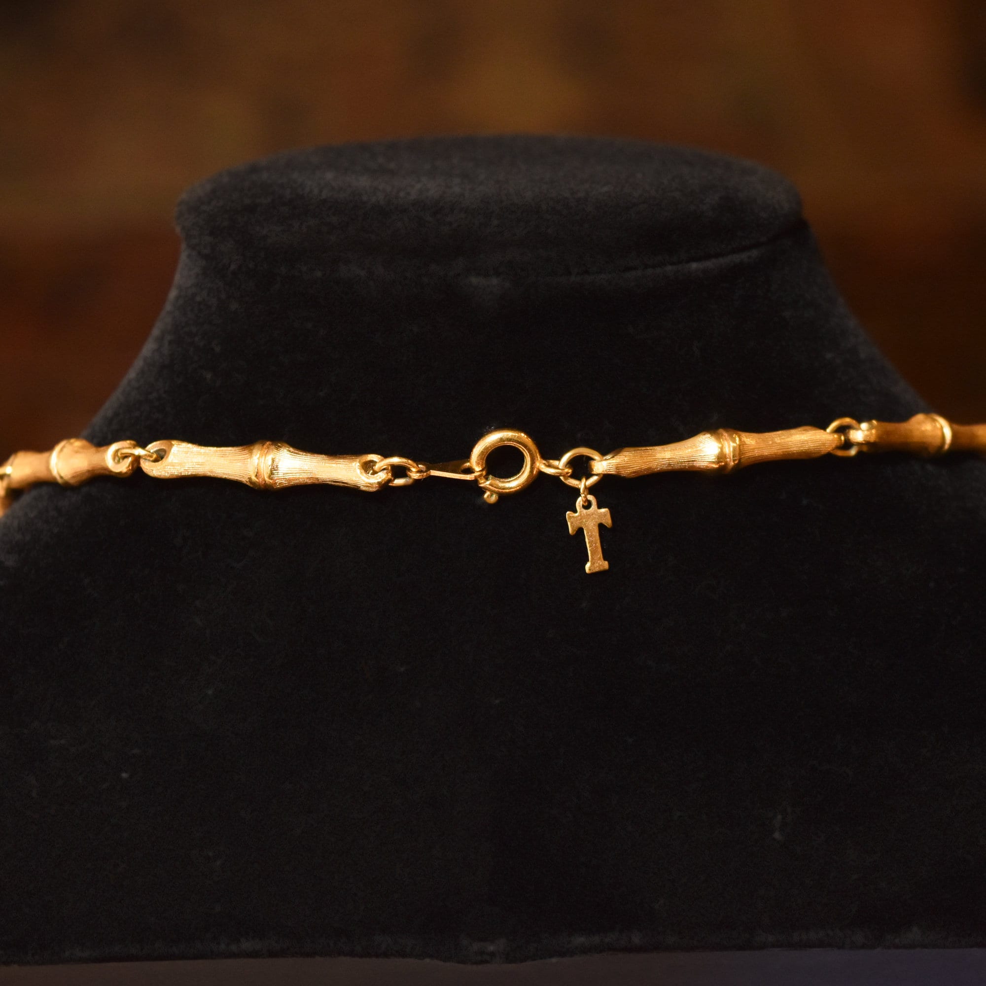 Vintage 1960's Crown Trifari Bamboo Link Gold-Tone Necklace, Valentines Day Gift, 16.5" L