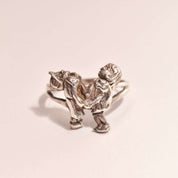 Cute Sterling Silver Lovers Ring With Movable Figures, Boy Girl Couple, Valentines Day Gift, 7 1/4 US