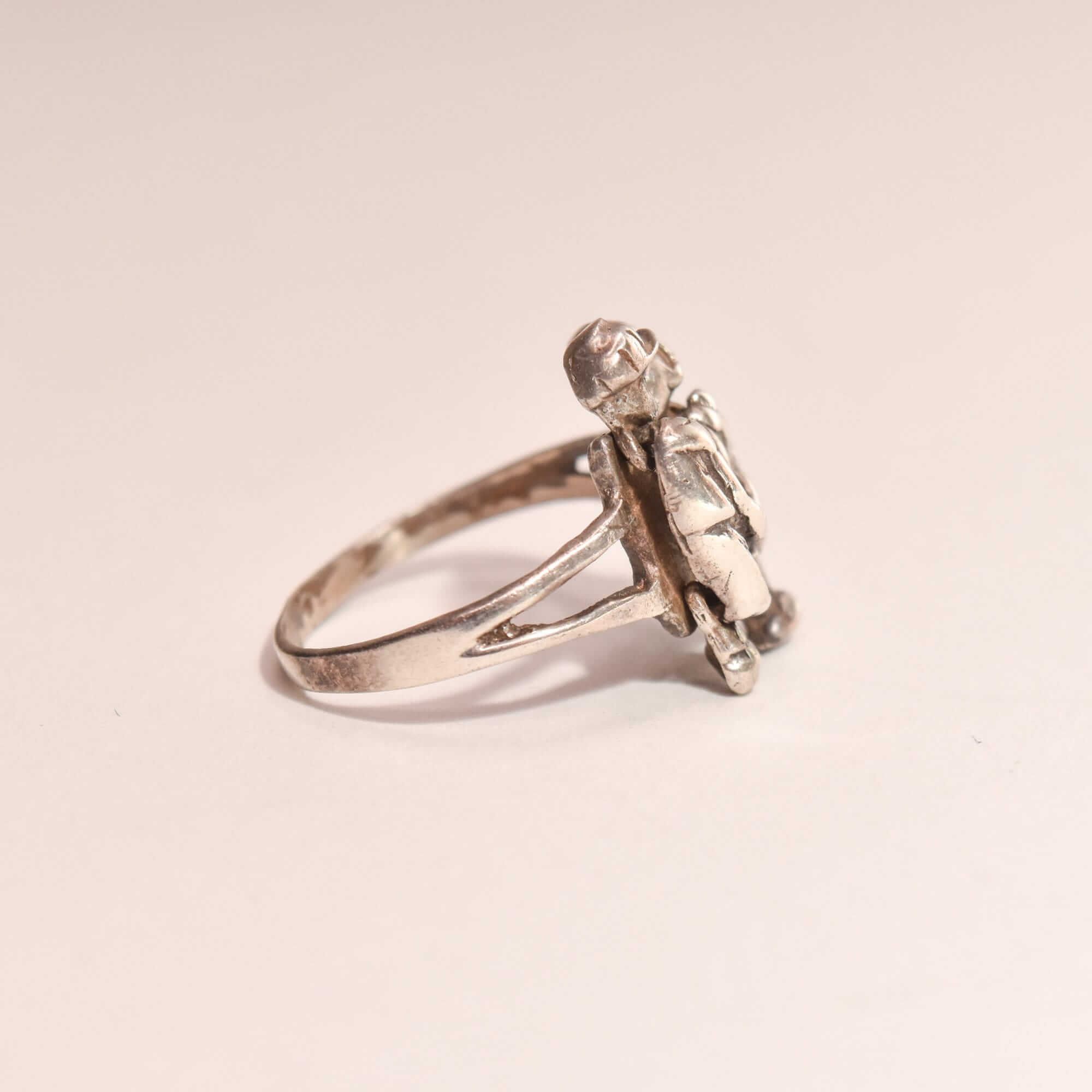 Cute Sterling Silver Lovers Ring With Movable Figures, Boy Girl Couple, Valentines Day Gift, 7 1/4 US