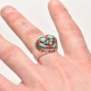 Multi-Stone Heart Ring In Sterling Silver, Turquoise, Coral, Gaspeite, Valentines Day Gift, 7 3/4 US
