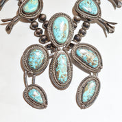 Native American Turquoise Squash Blossom Necklace, Naja Pendant, Navajo Pearls, Old Pawn Jewelry, 26" L