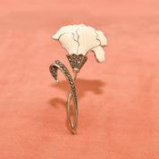 Sterling Silver Enamel Marcasite Flower Brooch Pin, Art Nouveau Revival, Valentines Day Gift, 2.25" L