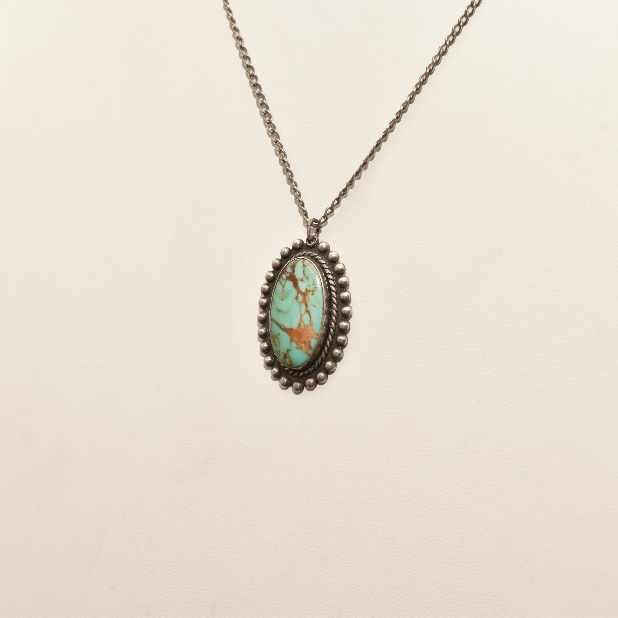 Native American Sterling Silver Turquoise Pendant Necklace, Signed JP, Gift For Loved One, 18" L
