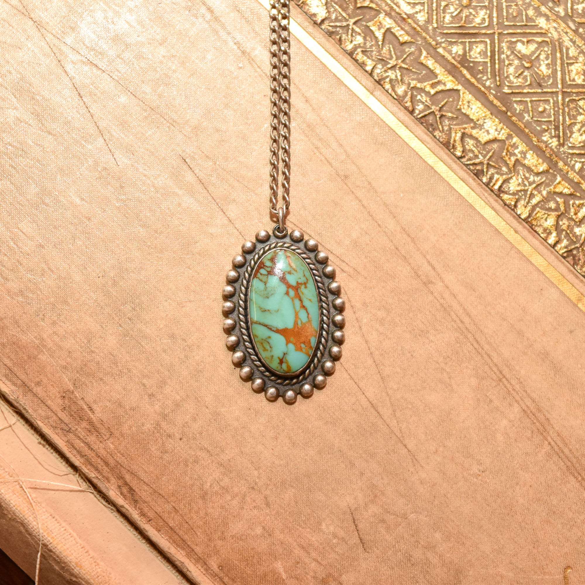 Native American Sterling Silver Turquoise Pendant Necklace, Signed JP, Gift For Loved One, 18" L