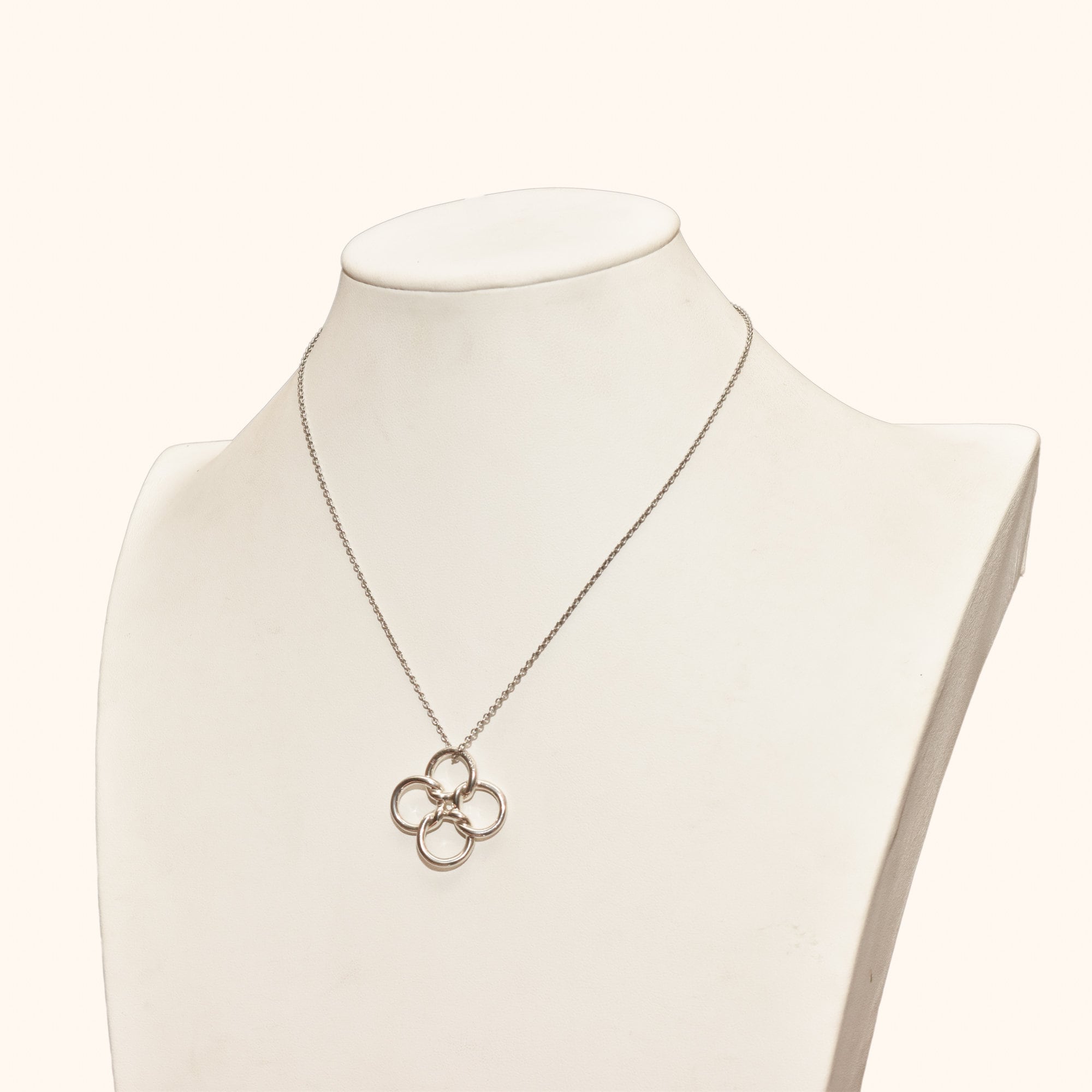 Tiffany & Co. Sterling Silver Quadrifoglio Pendant Necklace By Elsa Peretti, Valentines Day Gift, 16" L