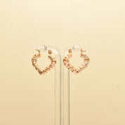 14K Textured Heart-Shaped Gold Hoops