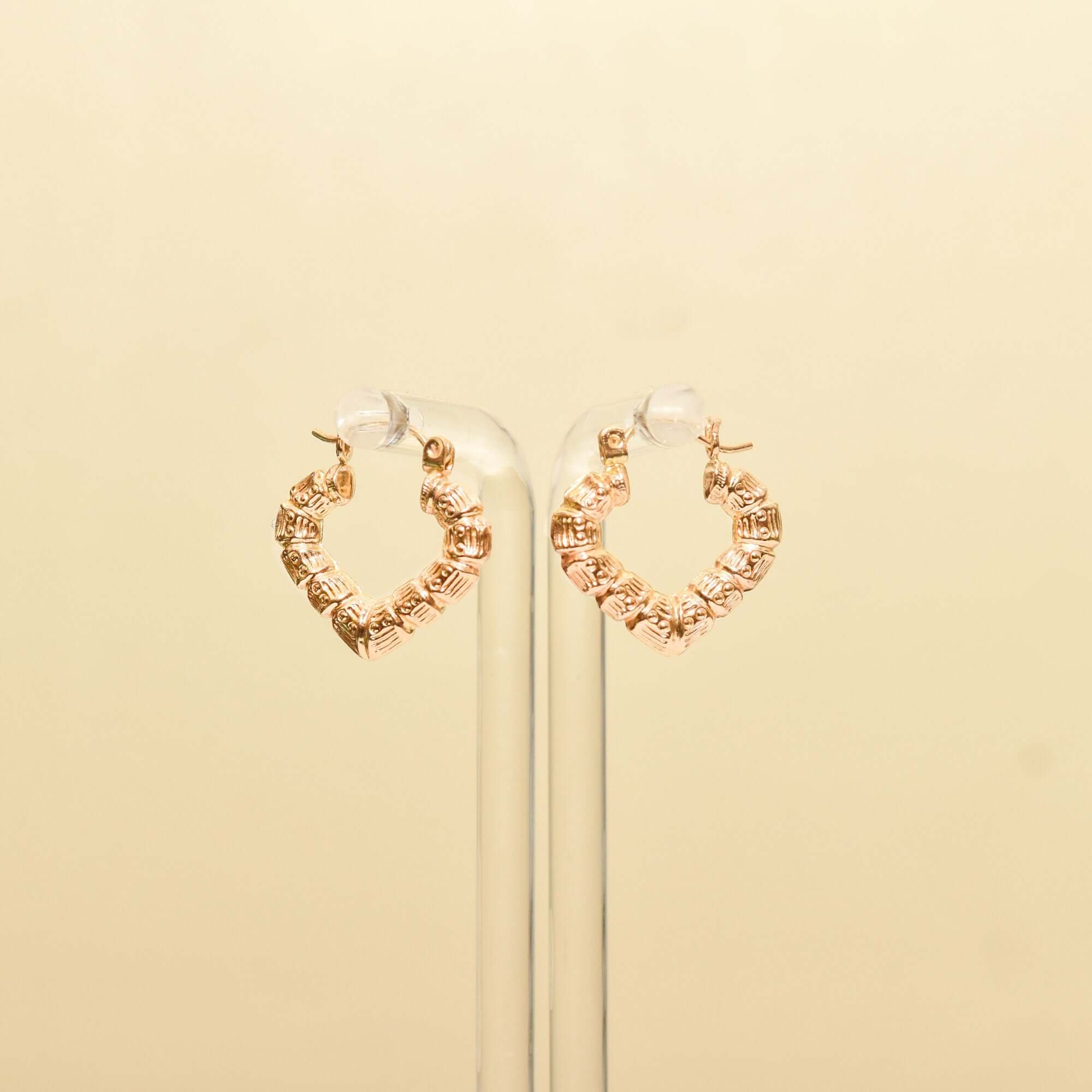 14K Textured Heart-Shaped Gold Hoops