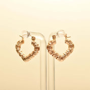 14K Textured Heart-Shaped Gold Hoops
