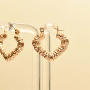 14K Textured Heart-Shaped Gold Hoops
