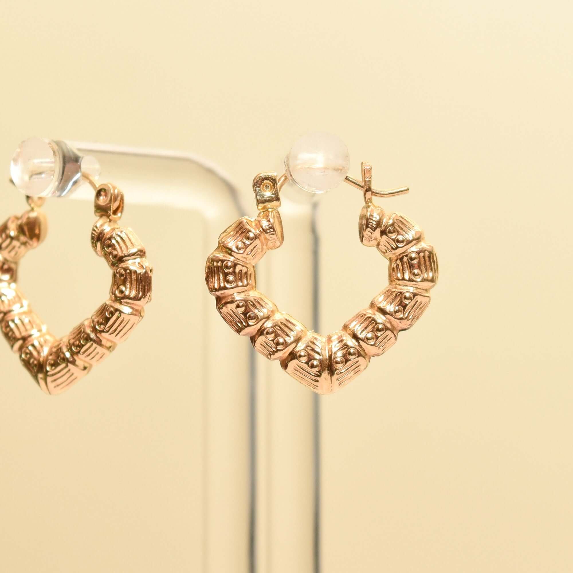 14K Textured Heart-Shaped Gold Hoops