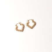 14K Textured Heart-Shaped Gold Hoops