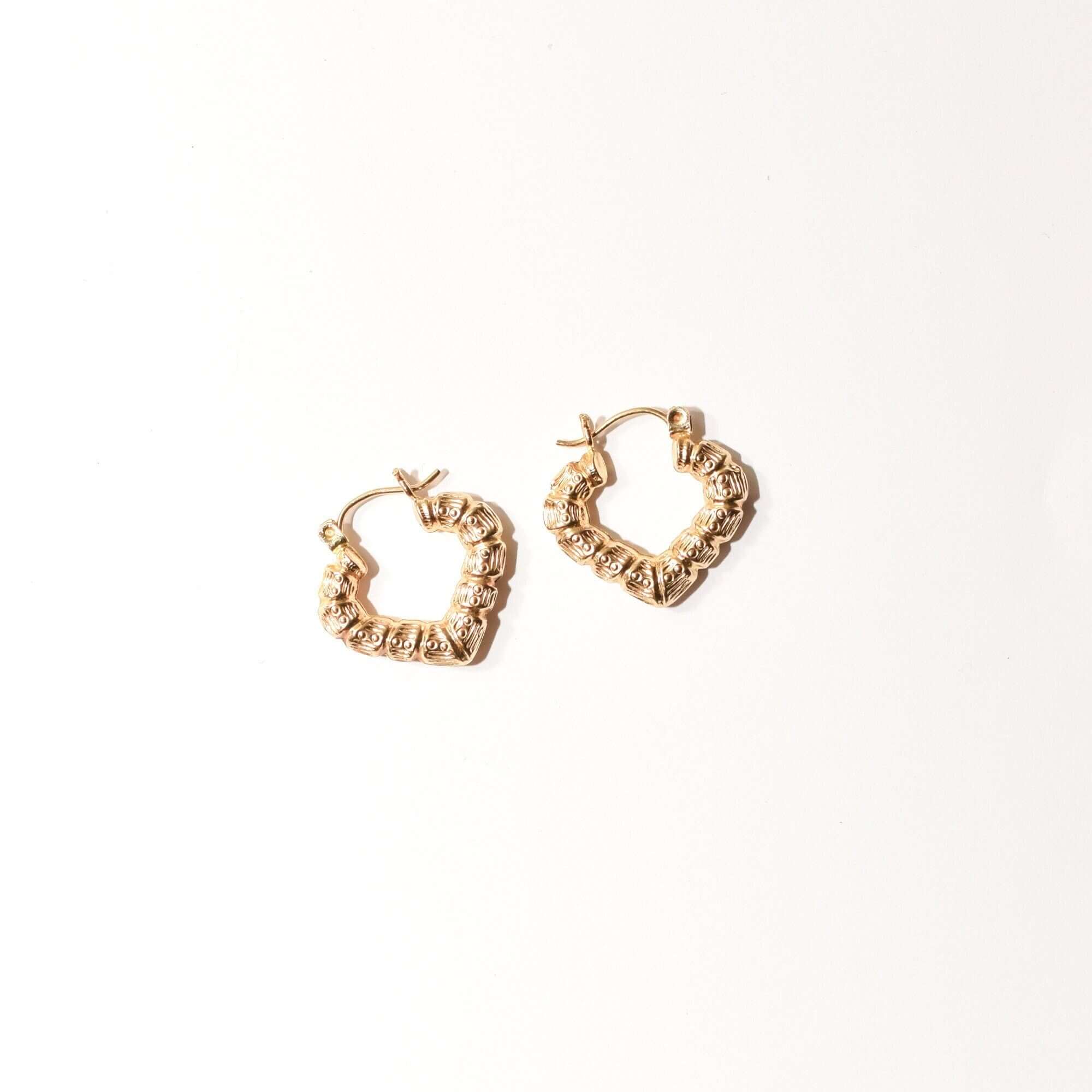 14K Textured Heart-Shaped Gold Hoops