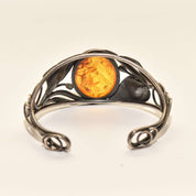 Beautiful Sterling Silver Amber Cuff, Art Nouveau Style, Valentines Day Gift, 5.875"