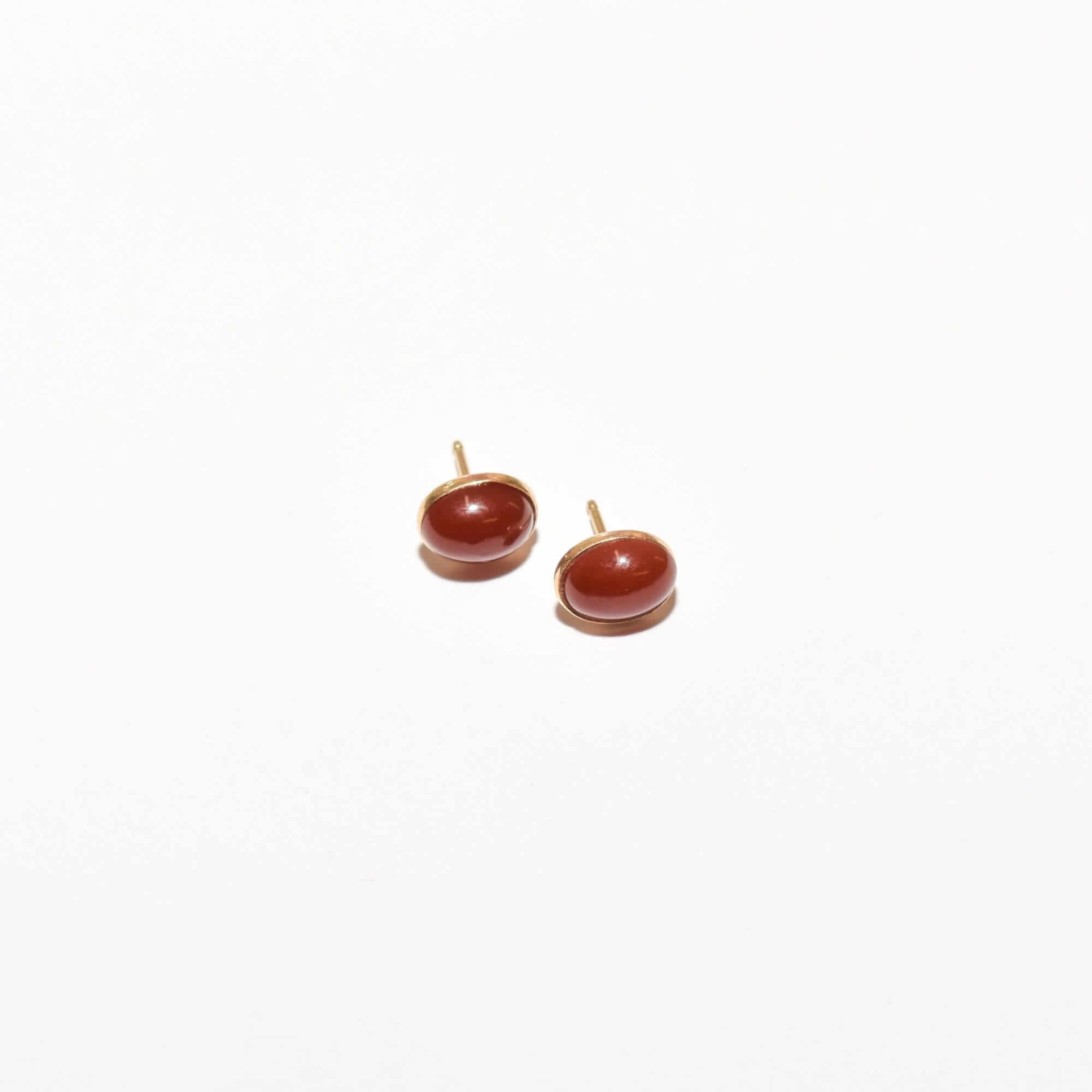 Cute 14K Carnelian Button Studs In Yellow Gold, Valentines Day Gift, 8.5mm