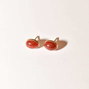 Cute 14K Carnelian Button Studs In Yellow Gold, Valentines Day Gift, 8.5mm