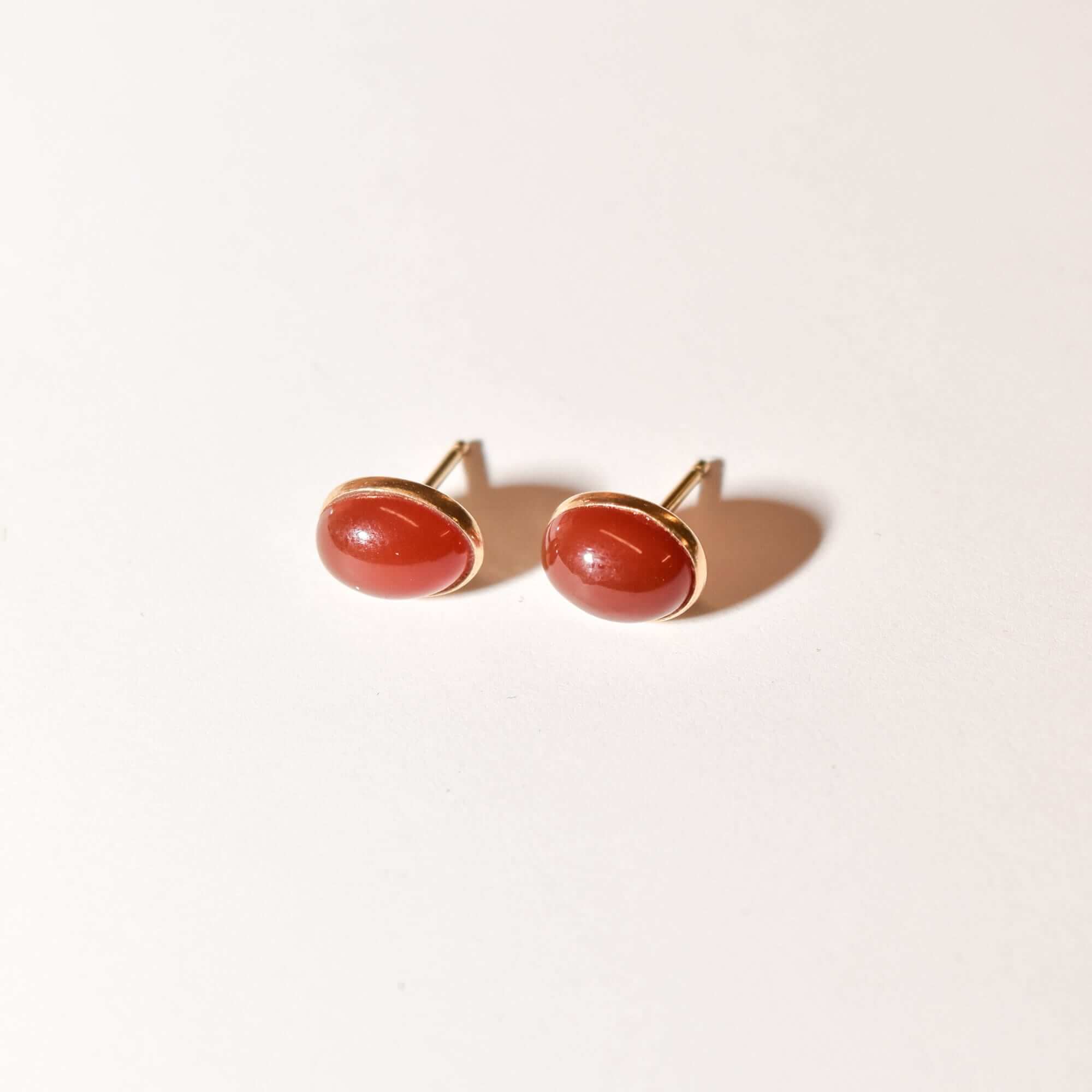 Cute 14K Carnelian Button Studs In Yellow Gold, Valentines Day Gift, 8.5mm