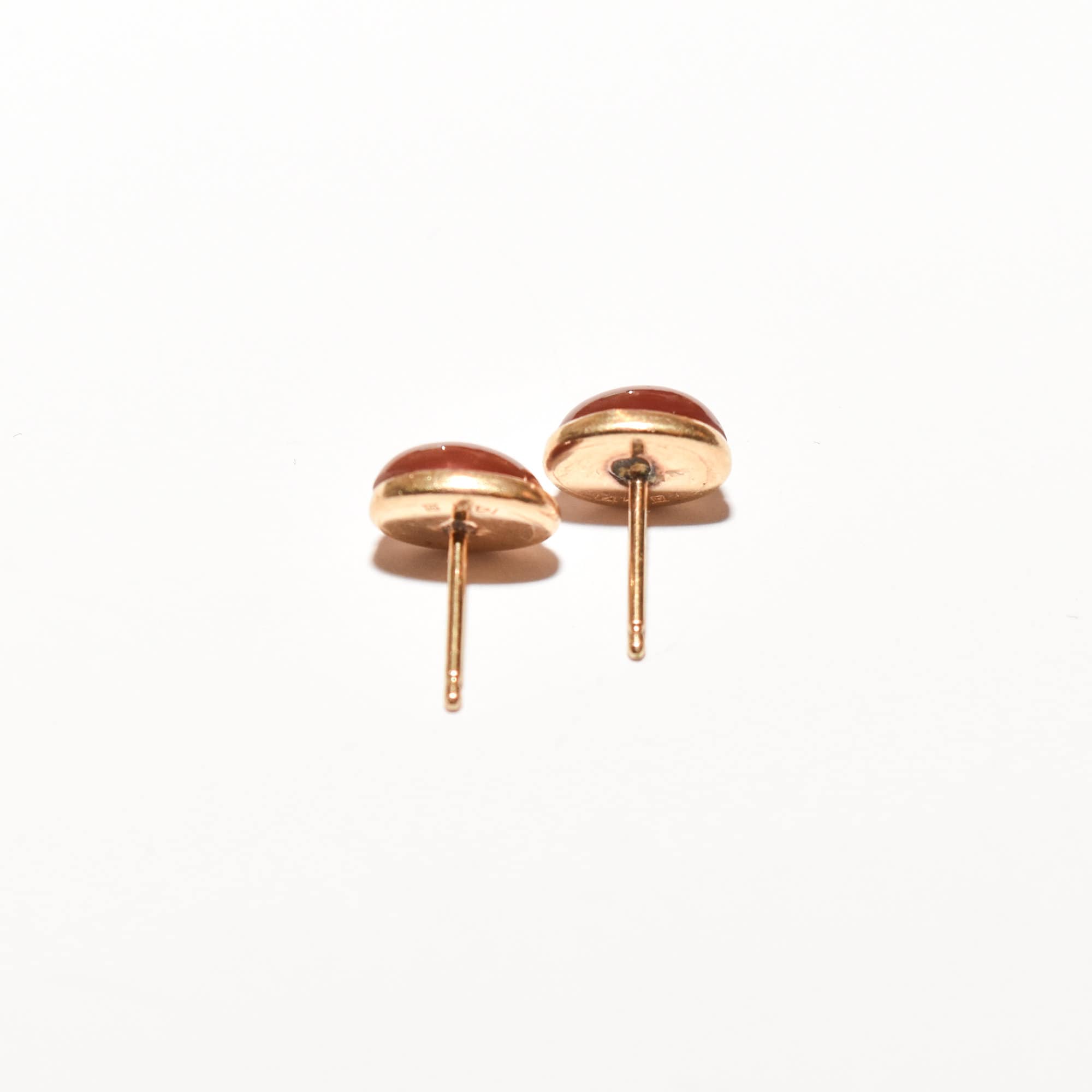 Cute 14K Carnelian Button Studs In Yellow Gold, Valentines Day Gift, 8.5mm