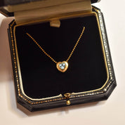 18K Aquamarine Heart Pendant Necklace with Gold Ball Chain