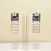 Abstract Modernist Ladder Earrings, Black Composite & Silver Pierced Dangle Earrings, 47.5mm