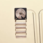 Abstract Modernist Ladder Earrings, Black Composite & Silver Pierced Dangle Earrings, 47.5mm