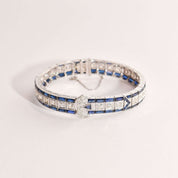 Art Deco Platinum Natural Diamond & Synthetic Sapphire Belt Buckle Link Bracelet