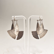Modernist Sterling Silver Fish Head Dangle Earrings, Unique 925 Silver Earrings, 1.875"
