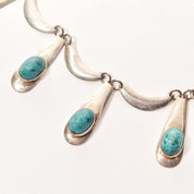 Israeli Sterling Silver Turquoise Festoon Necklace, Piano Key Pendant, Gemstone Jewelry, 19" L