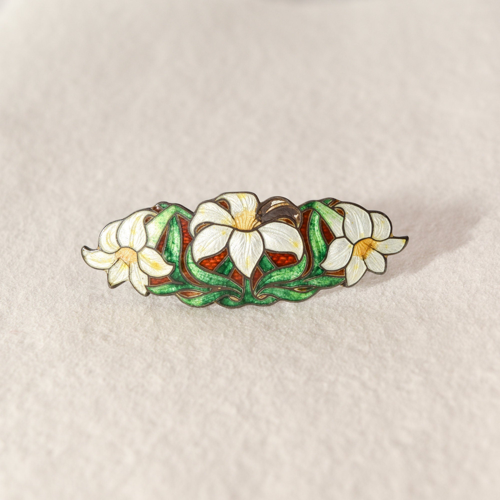 Sheffield Sterling Silver Genuine Cloisonne Flower Brooch