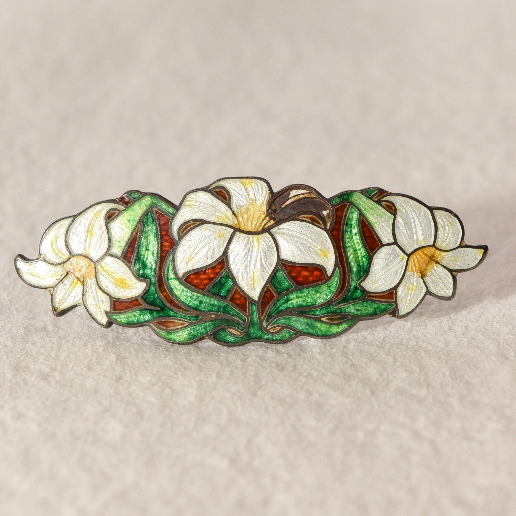 Sheffield Sterling Silver Genuine Cloisonne Flower Brooch