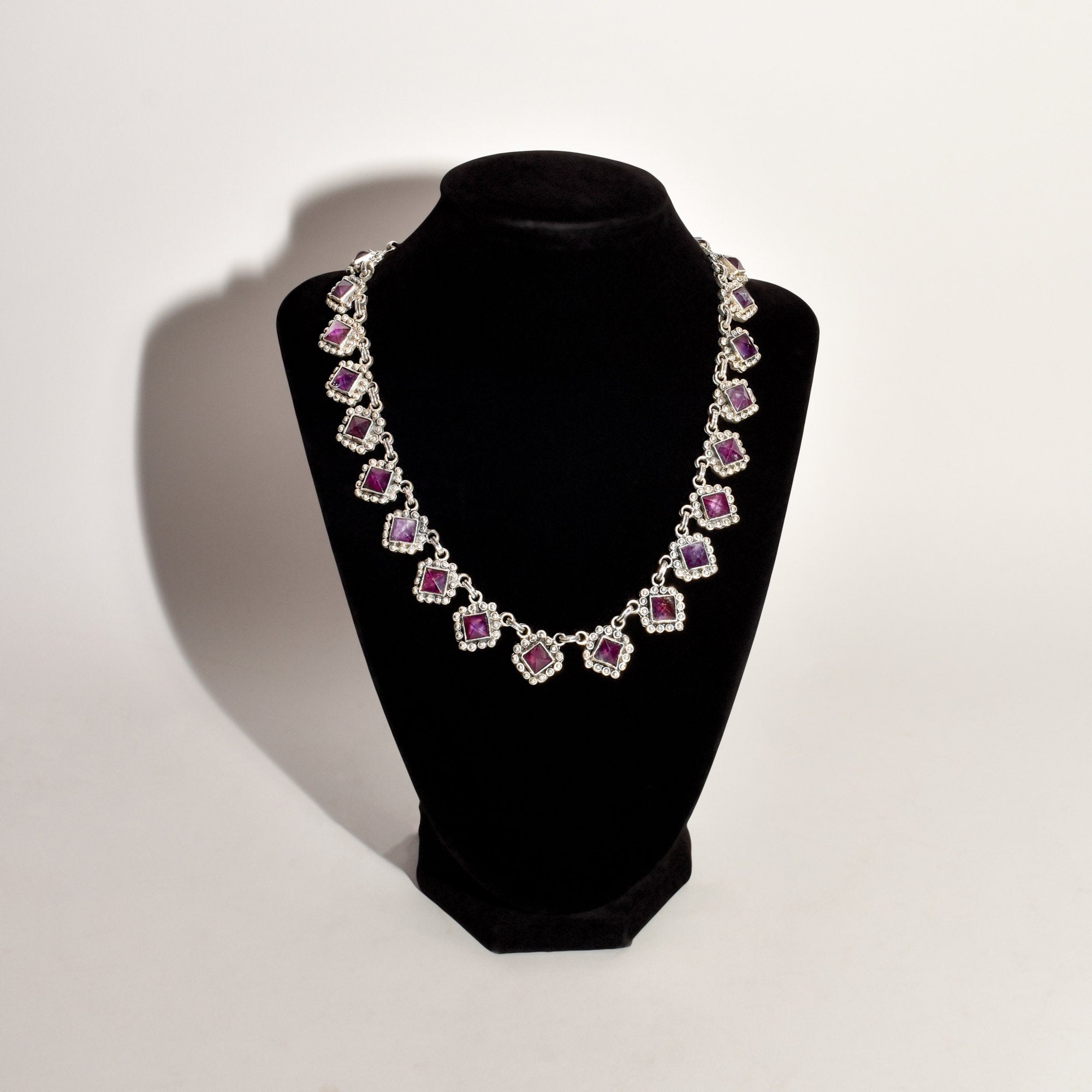 TAXCO Sterling Silver Amethyst Art Deco Necklace, Matilde Poulat Style, Valentines Day Gift, 17.5"