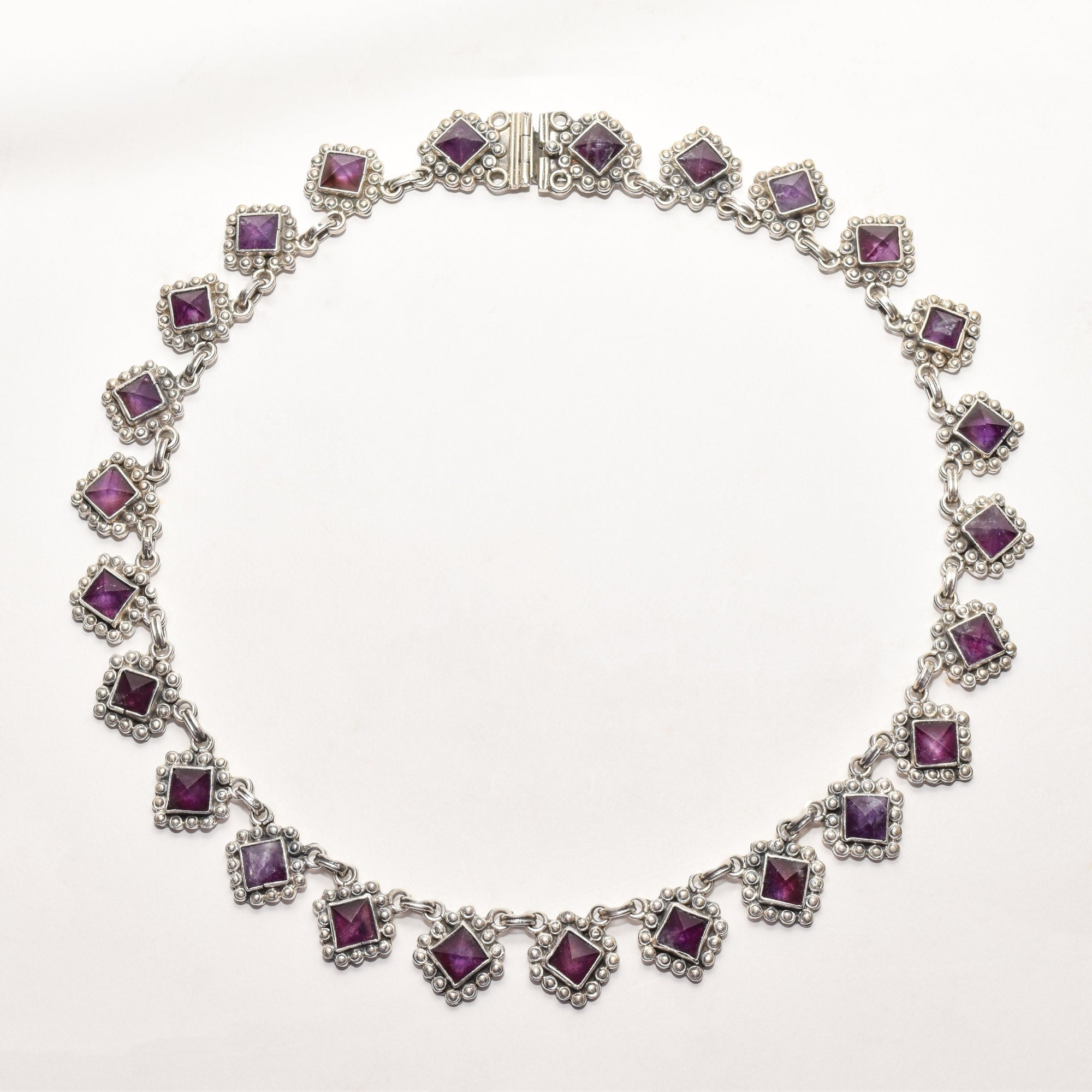 TAXCO Sterling Silver Amethyst Art Deco Necklace, Matilde Poulat Style, Valentines Day Gift, 17.5"