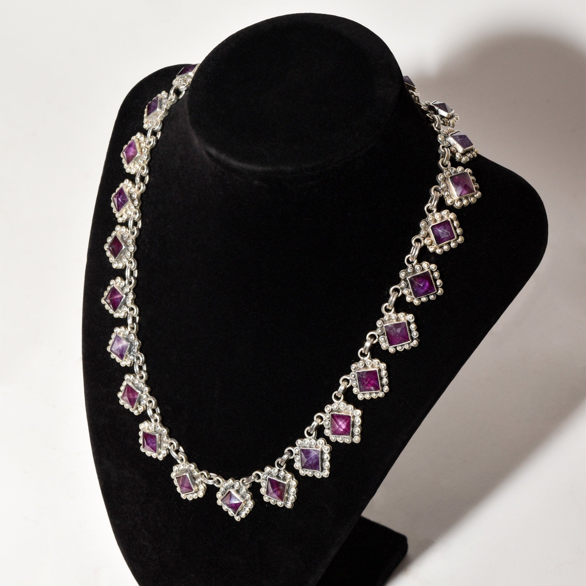 TAXCO Sterling Silver Amethyst Art Deco Necklace, Matilde Poulat Style, Valentines Day Gift, 17.5"