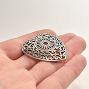 Ornate Sterling Silver Filigree Heart Brooch