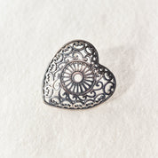 Ornate Sterling Silver Filigree Heart Brooch