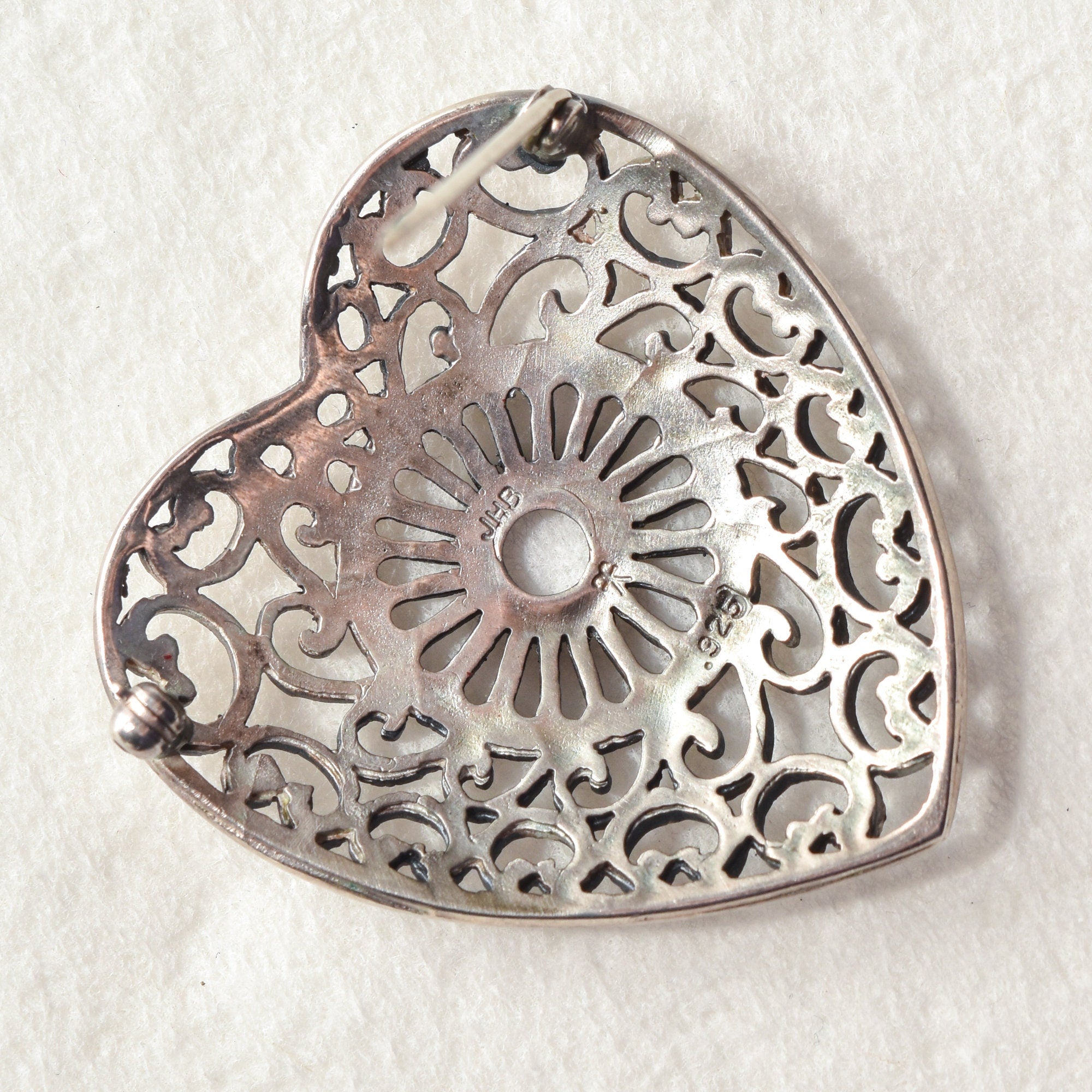 Ornate Sterling Silver Filigree Heart Brooch