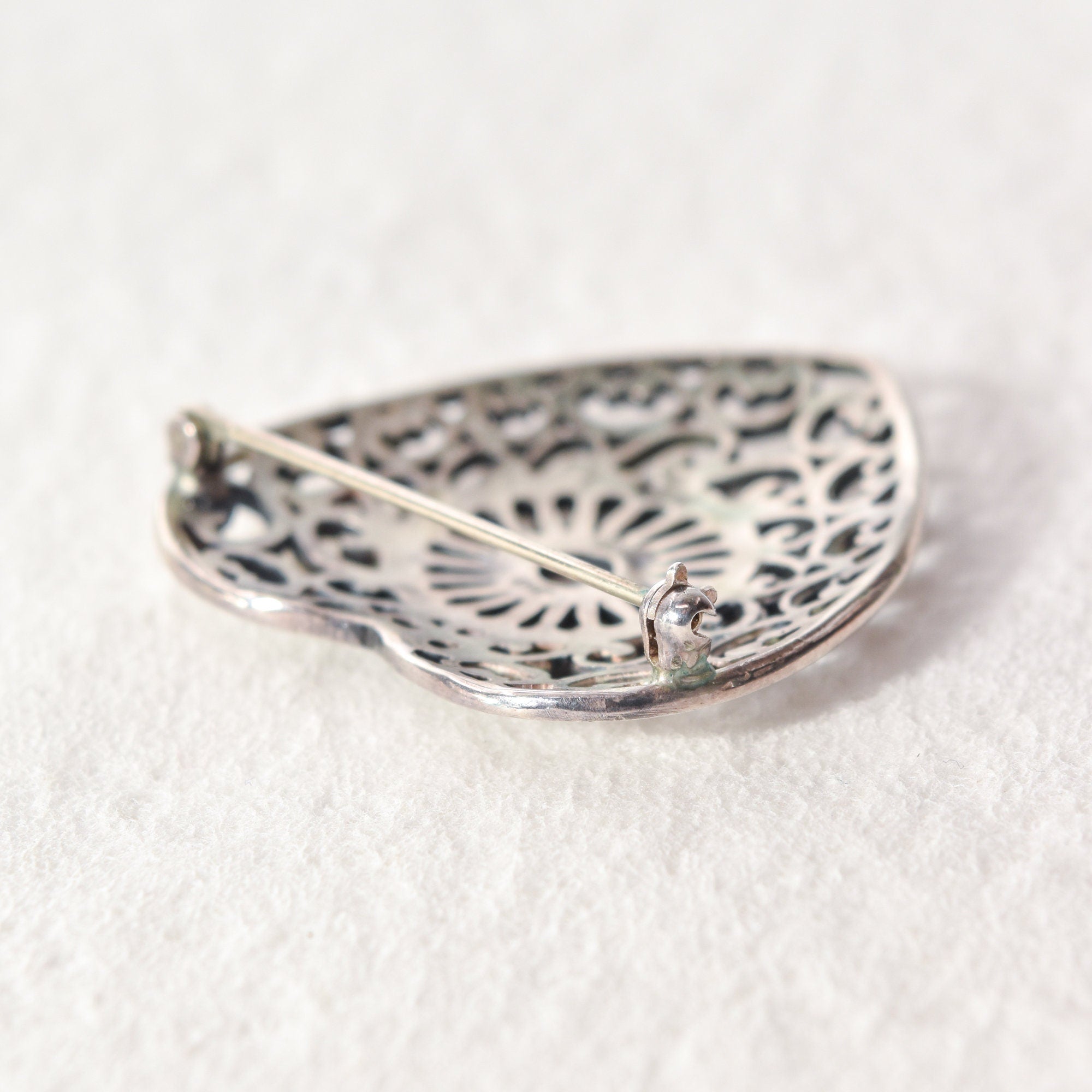 Ornate Sterling Silver Filigree Heart Brooch